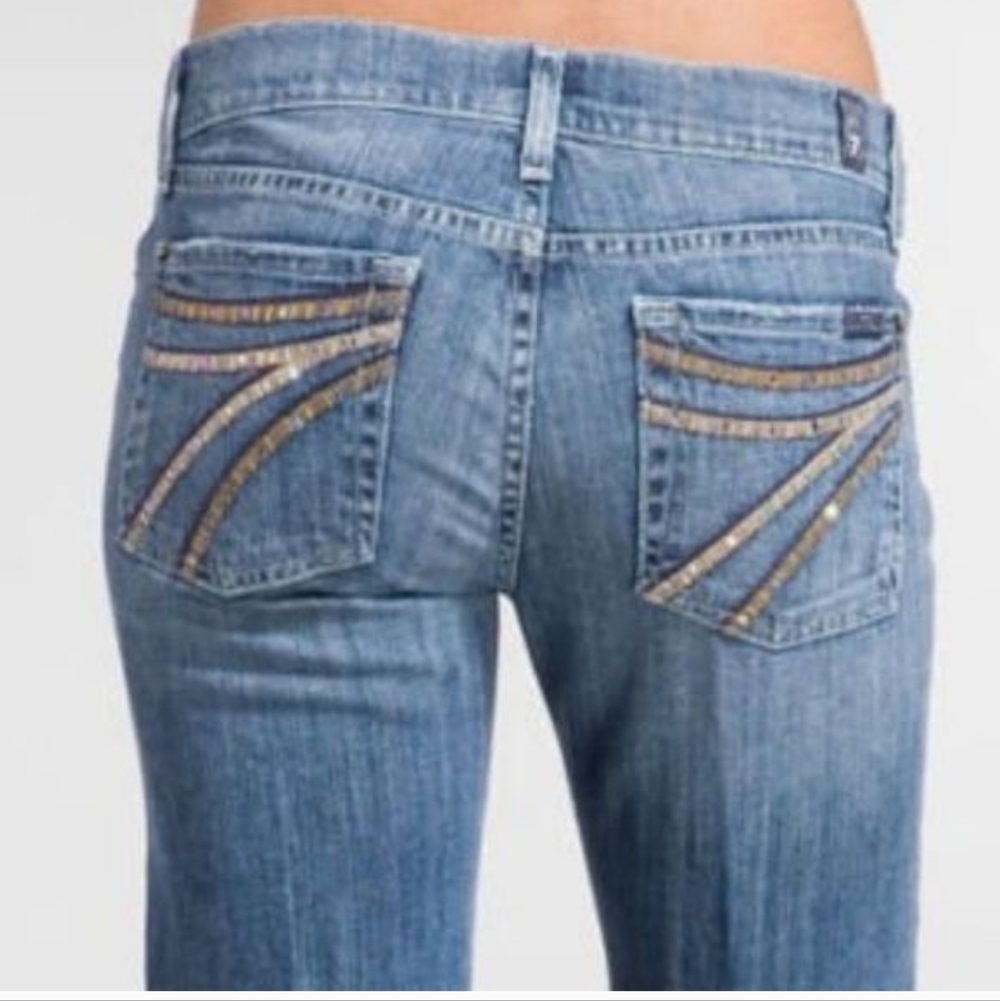 7 For All Mankind Dojo blue jeans rhinestone pocket - Picture 2 of 7